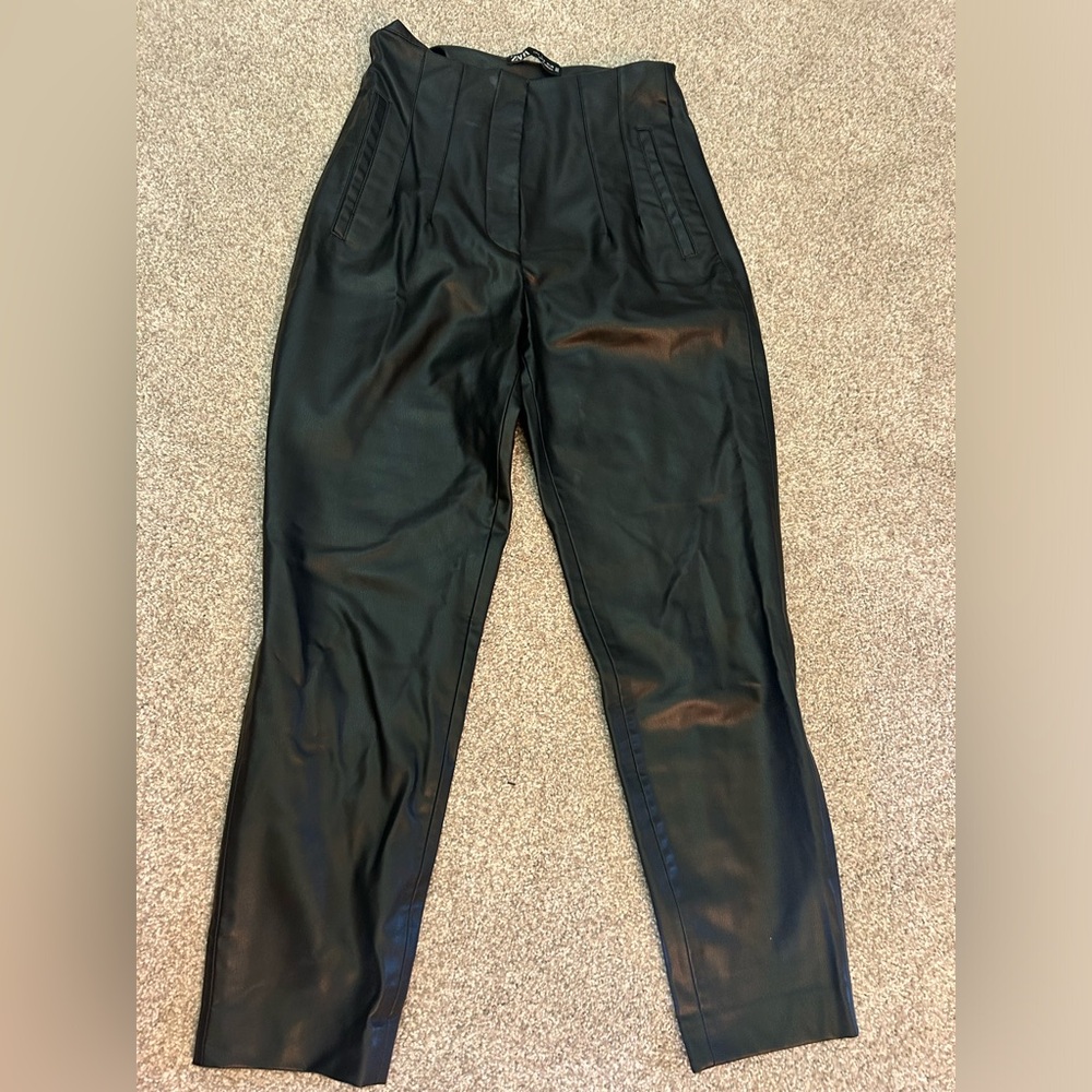 Zara black faux leather straight leg slacks size M. Perfect for all seasons!